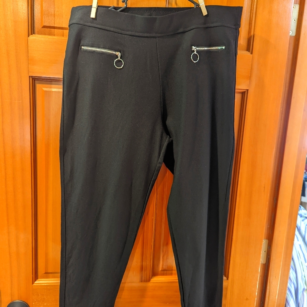 Black Harper heavyweight jersey pants with metal zip faux pocket details.